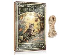 Placa de madera con texto en inglés «No Soliciting Hanging Rope & RV Camping - Decoración de pared del hogar para sala de estar/Once Upon A Time There Was A Girl Who Really Loved Cats