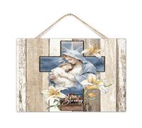 Placa de madera con texto en inglés "She Is Strong" para pared, letrero de madera para decoración cristiana de la familia sagrada para el hogar, 12 x 8 pulgadas, belén de Pascua, decoración de pared