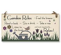 Placa de madera hecha a mano para colgar en la pared, con reglas de jardín, relajarse, sentir la brisa, tomar una siesta, bonito letrero para jardineros