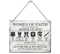 Placa de madera impresa para colgar en la pared, texto en inglés "Put on the Full Armor of God Cita Escritura rústica Men Of Faith Colgante Placa de pared Letreros de madera, Josué 24:15"