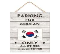 Placa de madera inspiradora con texto en inglés "Parking for Korean Only All Others Will Be Towed", decoración primitiva para casa, bandera nacional, regalos náuticos, letreros de madera, letrero de