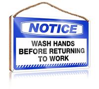 Placa de madera para colgar con texto en inglés "Notice Wash Hands Before Returning To Work", letrero de madera divertido para el baño, letreros de bar para decoración del hogar (23 x 35 cm)