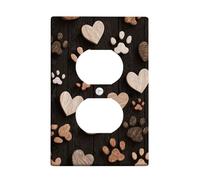 Placa de madera para interruptor de luz con estampado de corazón y pata, diseño de animales marrones para decoración del hogar, placas de pared termoplásticas, tamaño estándar, salida dúplex