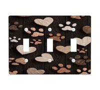 Placa de madera para interruptor de luz con estampado de corazón y pata, diseño de animales marrones para decoración del hogar, placas de pared termoplásticas, tamaño estándar, triple palanca