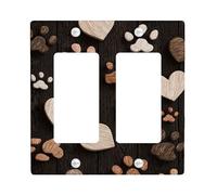 Placa de madera para interruptor de luz con estampado de corazón y pata, diseño de animales marrones para decoración del hogar, placas de pared termoplásticas, tamaño estándar doble basculante