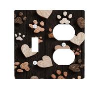 Placa de madera para interruptor de luz con estampado de corazón y pata, diseño de animales marrones para decoración del hogar, placas de pared termoplásticas, tamaño estándar dúplex