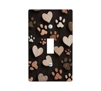 Placa de madera para interruptor de luz con estampado de corazón y pata, diseño de animales marrones para decoración del hogar, placas de pared termoplásticas, tamaño estándar, palanca única