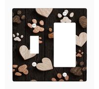 Placa de madera para interruptor de luz con estampado de corazón y pata, diseño de animales marrones para decoración del hogar, placas de pared termoplásticas, balancín de palanca de tamaño estándar
