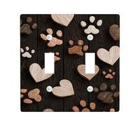 Placa de madera para interruptor de luz con estampado de corazón y pata, diseño de animales marrones para decoración del hogar, placas de pared termoplásticas, tamaño estándar, doble palanca