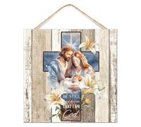 Placa de madera para pared con texto en inglés "Be still And Know That I Am God", decoración cristiana, letrero de madera de 12 x 12 pulgadas, belén de Pascua, historia, decoración del hogar, letreros