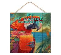 Placa de madera para pared con texto en inglés "It's Five O'clock Somewhere", estilo retro, para verano, puesta de sol, beber, letrero de madera de 12 x 12 pulgadas, Happy Hour para piscina, playa