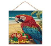 Placa de madera para pared con texto en inglés "It's Five O'clock Somewhere", letrero de madera de loro, 12 x 12 pulgadas, Happy Hour piscina, playa, fruta, arte decorativo de pared, letreros de