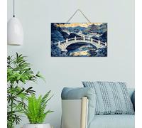 Placa de madera para pared, estilo rural, estilo chinoiserie, pagoda asiática, porcelana blanca y azul, placa de madera de campo, con cita personalizada, chinoise exótica, decoración de pared para