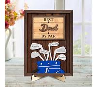 Placa de madera personalizada con el texto en inglés "Best Dad Grandpa by Par Golf" para 1 a 10 nombres de niños, marco de club de golf para papá, papá, marido, hombres, decoración de escritorio