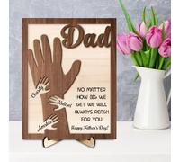 Placa de madera personalizada con texto en inglés "No Matter How Big We Get Always Reach For You Dad" de hijo, hija, esposa, impresión plana 2D, letrero de mano del día del padre, 1-10, con nombre del
