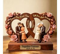 Placa de madera personalizada Love Through Time, con nombre personalizado Together Forever Two Heart Couple Place, From Our First Kiss Till Our Last Breath, aniversario del día de San Valentín