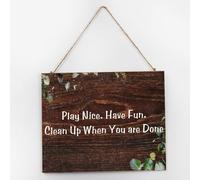 Placa de madera personalizada para pared con texto en inglés «Play Nice Have Fun Clean Up When You Are Done», placa de madera retro con cita rústica para decoración de pared familiar para lavandería