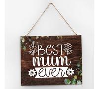 Placa de madera vintage con texto en inglés "Best Mum Ever", decoración de estante para despensa, letrero de madera para decoración de pared para mesa, 25,4 x 30,5 cm