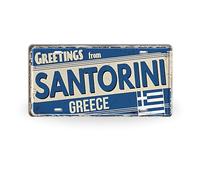 Placa de matrícula de las islas griegas con impresiones de metal vintage, letreros de lata retro de ciudades de Grecia para decoración del hogar mediterráneo, regalo de recuerdo de viaje Santorini