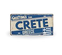 Placa de matrícula de las islas griegas con impresiones de metal vintage, letreros de lata retro de ciudades de Grecia para decoración del hogar mediterráneo, regalo de recuerdo de viaje Creta (Alt)