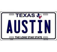 Placa de matrícula de metal con fondo de Austin Texas de 6 x 12 pulgadas