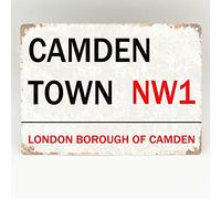 Placa de metal Camden Town de Londres Street Market Vintage Retro Nw1 Placa de metal con diseño de cueva de hombre 20,3 x 30,5 cm