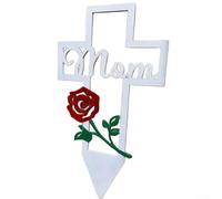 Placa de metal con contorno de corazón honrando a mamá para inserción directa en el suelo en cementerio o jardín privado (mamá rosa blanca)