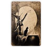 Placa de metal con diseño de bruja y escoba, para cocina, Halloween, vintage, hippie, decoración de pared, sala de arte, oficina, dormitorio, festiva, metal, decoración divertida, regalo de