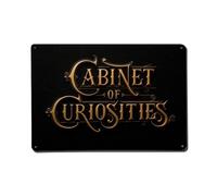 Placa de metal con texto en inglés "Cabinet Of Curiosities"