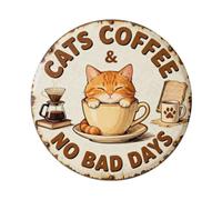 Placa de metal con texto en inglés "Cats Coffee & NO BAD DAYS"