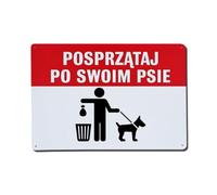 Placa de metal con texto en inglés "Clean Up After Your Dog"