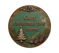 Placa de metal con texto en inglés "Cozy Christmas Tree Home"