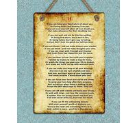 Placa de metal con texto en inglés "If Kipling Poem" con cita motivacional para pared o puerta, 20,3 x 30,5 cm