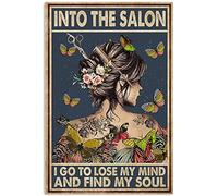 Placa de metal con texto en inglés «Into The Salon I go to Lose My Mind and find My Soul Poster» de metal para el hogar, sala de estar, cocina, cafetería, bar, decoración de pared, letrero de metal