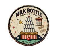 Placa de metal con texto en inglés "Milk Bottle Knockdown" | Decoración de pared para cafetería, club, bar, oficina, hogar, jardín, póster de metal de 4 x 16 pulgadas o 8 x 8 pulgadas