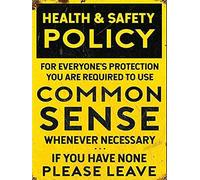 Placa de metal para pared con sentido común de salud y seguridad, 30,5 x 40,6 cm