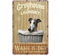 Placa de metal vintage con diseño de galgo para lavar y secar todas las variedades de piel, para lavandería, placa de metal retro, decoración de pared, regalo para baño, restaurante, teatro, granja, d