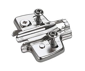 Placa de montaje en cruz con ajuste de altura directo, niquelado, serie de agujeros 37 x 32 mm, Hettich Direkt con pivote y tornillos especiales (para orificio de 5 x 7,5 mm), distancia de 0,0 mm