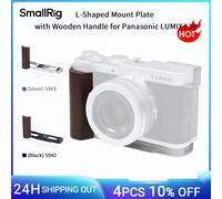 Placa de montaje en forma de L SmallRig 5943 con mango de madera para Panasonic LUMIX L10, color plata.