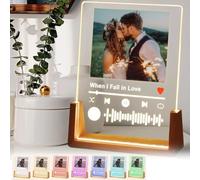Placa de música personalizada de Spotify con foto, marco de fotos personalizado con luz nocturna, placa acrílica personalizada LED de nogal, marco de canción acrílico LED, regalos de San Valentín para