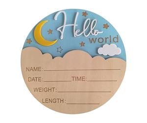 Placa de nacimiento para recién nacidos, tablero de anuncios de madera dura natural, forma redonda para fiestas de revelación de género, accesorios de fotografía, detalle de nacimiento de bebé
