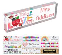 Placa de nombre de escritorio personalizada para aula, placa de nombre personalizada para escuela, placa de escritorio escolar, bloque acrílico, regalo de agradecimiento, 7.8 x 2.95 pulgadas, estilo 1