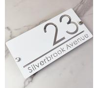 Placa de número de casa al aire libre, Diseño suspendido placa de número de casa personalizada, letrero de nombre de calle 3D cortado con láser acrílico moderno (blanca&plata)
