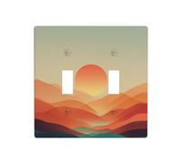 Placa de pared abstracta con diseño de puesta de sol sobre colinas y valle de doble banda, tamaño estándar, 11,4 x 11,4 cm