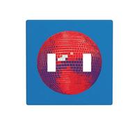 Placa de pared con diseño de bola de discoteca roja sobre azul, de doble banda, tamaño estándar, 11,4 x 11,4 cm