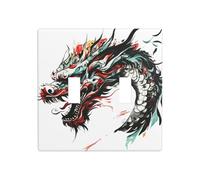 Placa de pared con diseño de cabeza de dragón chino, diseño de graffiti de doble banda, tamaño estándar, 11,4 x 11,4 cm