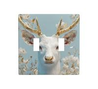 Placa de pared con diseño de ciervo blanco con cuernos dorados, doble banda, decoración de interruptor de pared, tamaño estándar, 11,4 x 11,4 cm