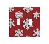 Placa de pared con diseño de copo de nieve blanco sobre rojo, diseño de Navidad, doble banda, interruptor de pared, tamaño estándar, 11,4 x 11,4 cm