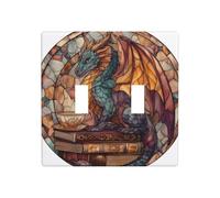 Placa de pared con diseño de dragón de fantasía en libros antiguos, doble banda, para decoración de interruptor de pared, tamaño estándar, 11,4 x 11,4 cm