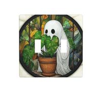 Placa de pared con diseño de fantasma blanco con diseño de fantasmas en maceta, de doble banda, para decoración de interruptor de pared, tamaño estándar, 11,4 x 11,4 cm